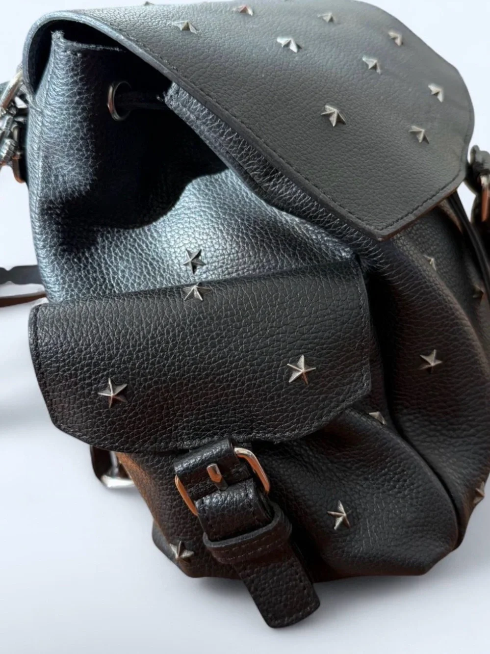 Black Star-Studded Leather Backpack